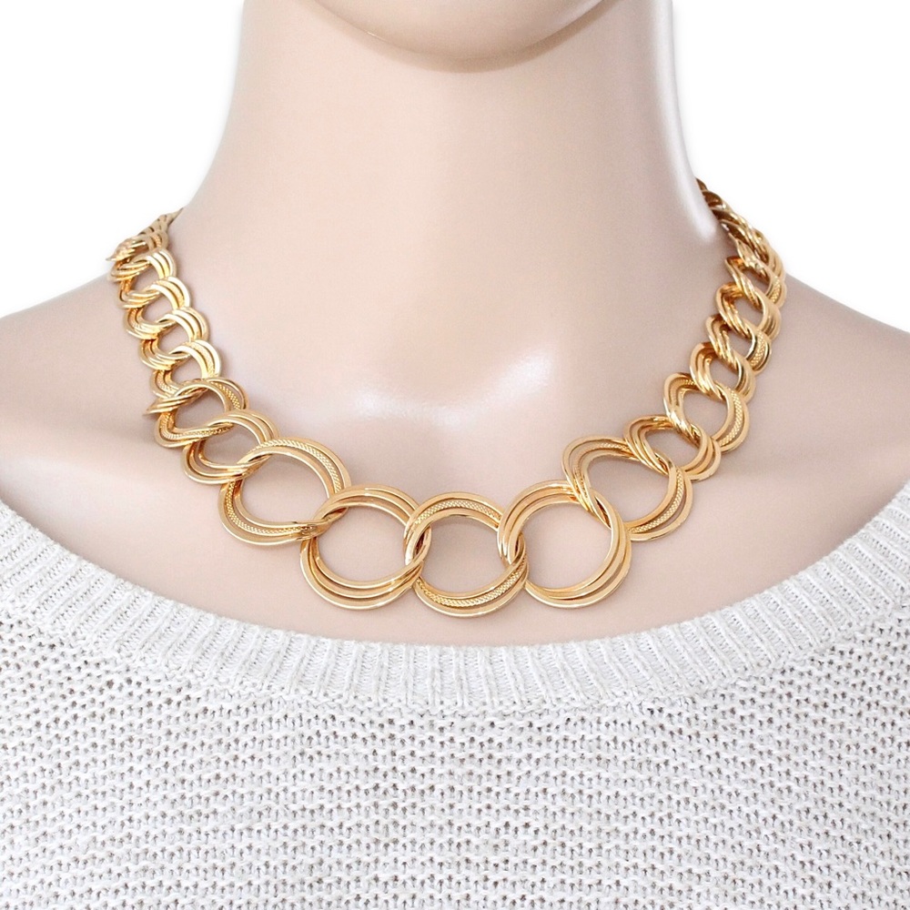 Dolce Vita 18K Gold Plated Bronze Necklace Graduated Triple Link Made in Italy